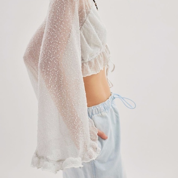 NWT UO Celeste Textured White Cropped Bohemian Blouse - Picture 3 of 6